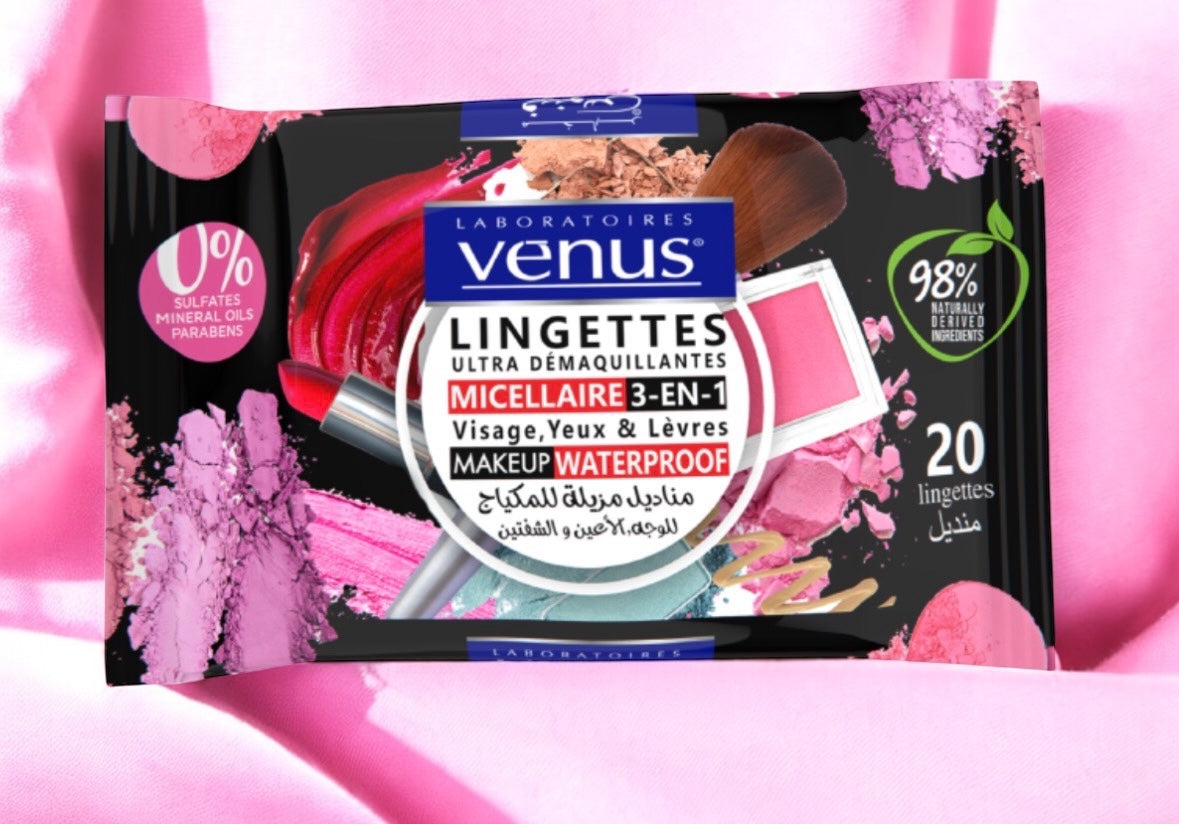 Venus – Lingettes Micellaires 3-en-1 Ultra Démaquillantes 💄