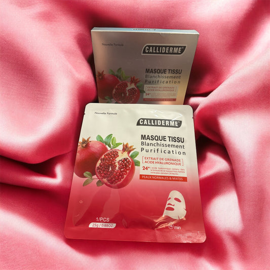 Calliderme – Masque Tissu Visage Blanchissant & Purifiant Grenade & Acide Hyaluronique