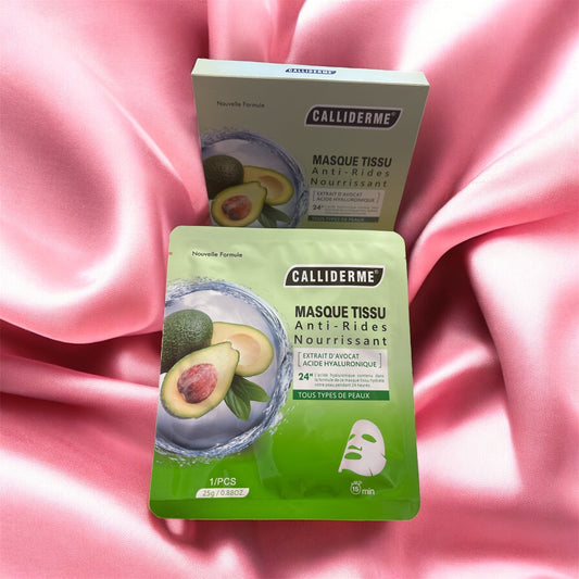 Masque Tissu Anti-Rides Nourrissant – Avocat & Acide Hyaluronique Calliderme